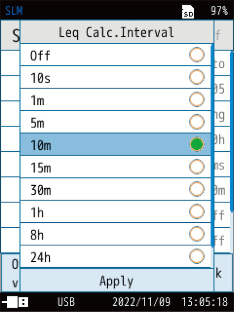 Leq Calc.Interval (Auto mode, Timer Auto mode)