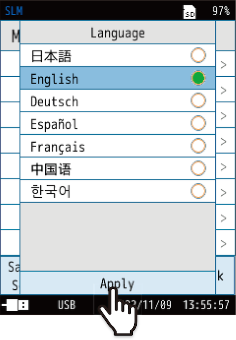 Select a language, and touch [Apply].