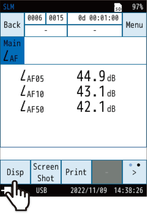 If there are six or more calculated values, on the menu ring, touch [>] and then touch [Disp] to switch to the next screen after the calculated values screen.