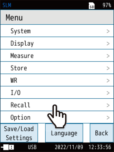 Touch [Recall] on the [Menu] screen.