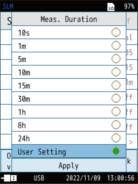 Select a measurement time.