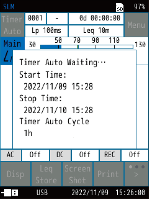 Press the START/STOP key on the measurement screen to start measurement.