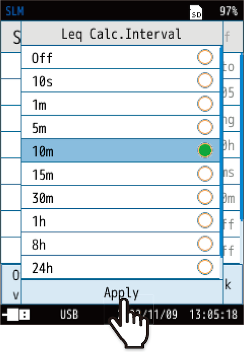 Set the Leq store calculation interval.