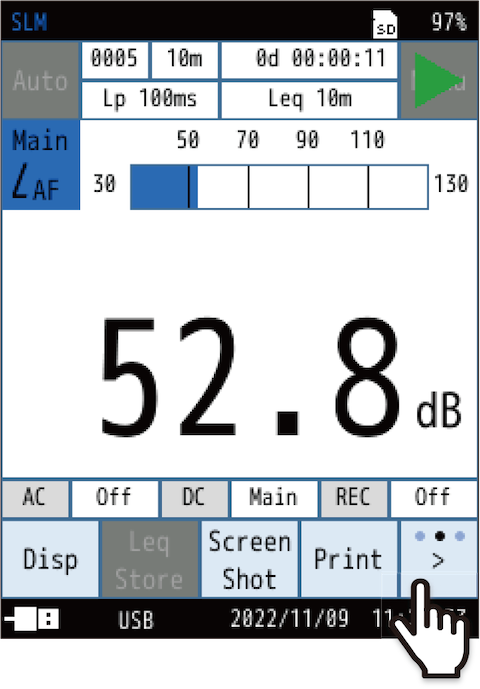 On the menu ring, touch [＞] during measuring to display [Marker 1], [Marker 2], [Marker 3], and [Marker 4].