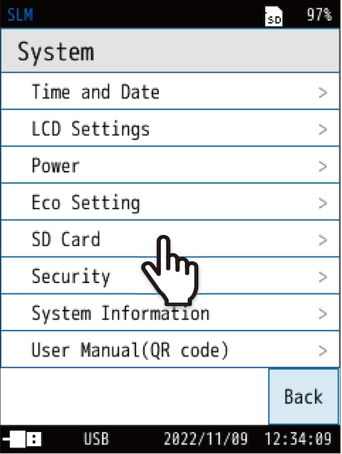 Touch [SD Card] on the [System] screen.