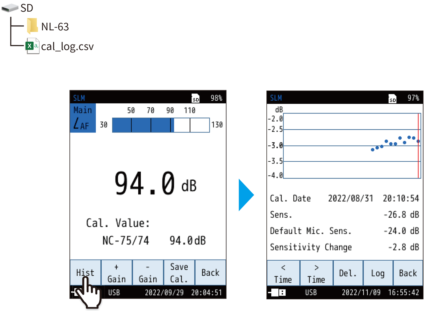  History data is saved in CSV format to the following location on the SD card.