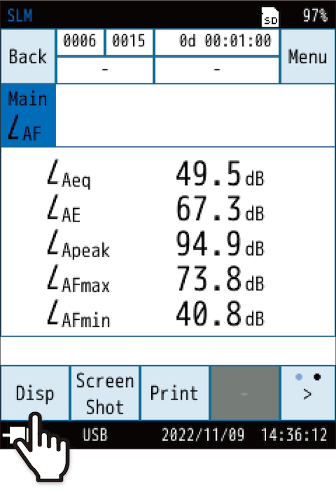 If there are six or more calculated values, on the menu ring, touch [>] and then touch [Disp] to switch to the next screen after the calculated values screen.