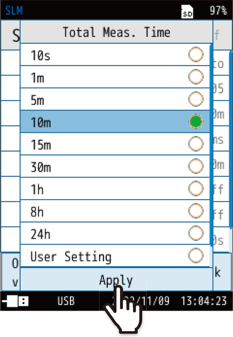 Set the total measurement time.