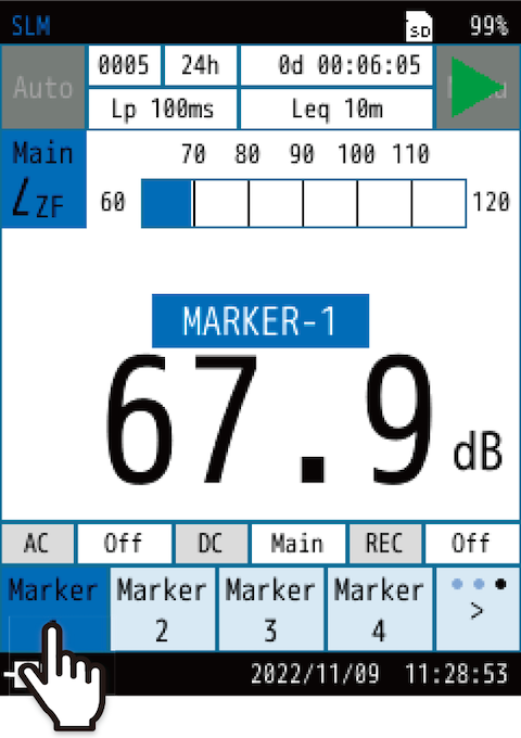 Touch [Marker 1], [Marker 2], [Marker 3], or [Marker 4] to mark with the corresponding color. To delete a marker, touch the corresponding marker in the menu ring.