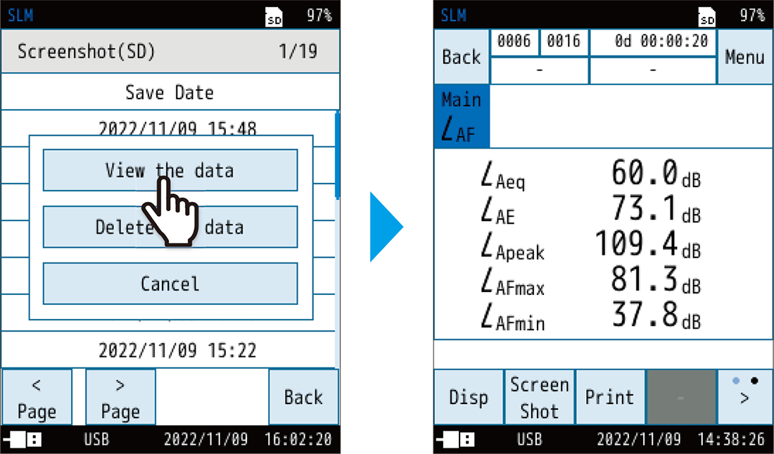 Touch [View the data].