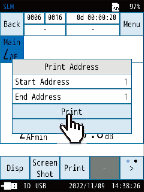 Enter the [Start Address] and [End Address], and touch [Print].