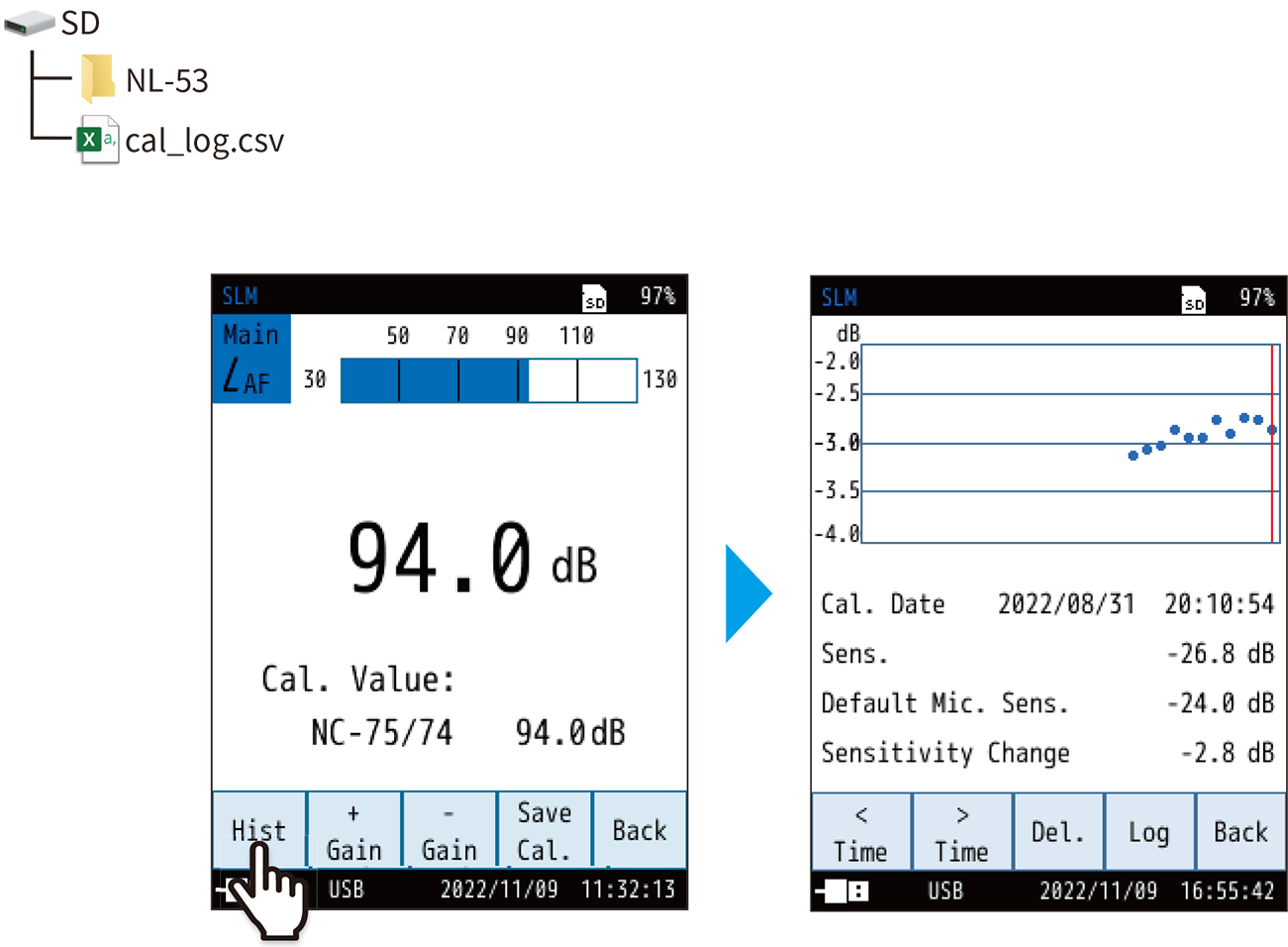  History data is saved in CSV format to the following location on the SD card.