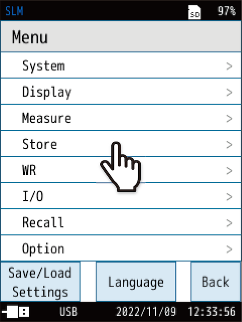 Return to the [Menu] screen, and touch [Store].