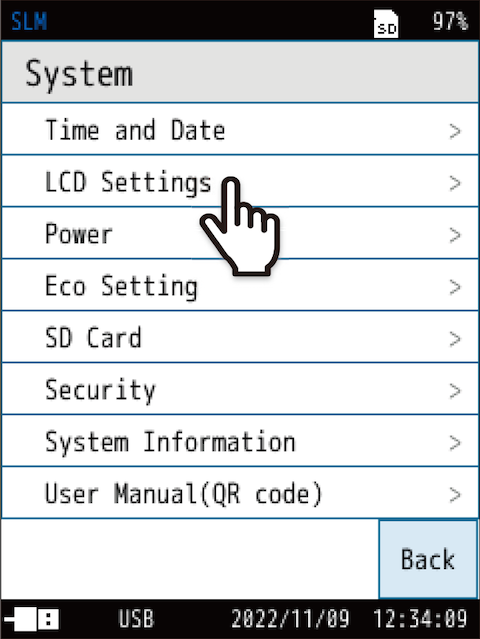 The [LCD Settings] screen appears.